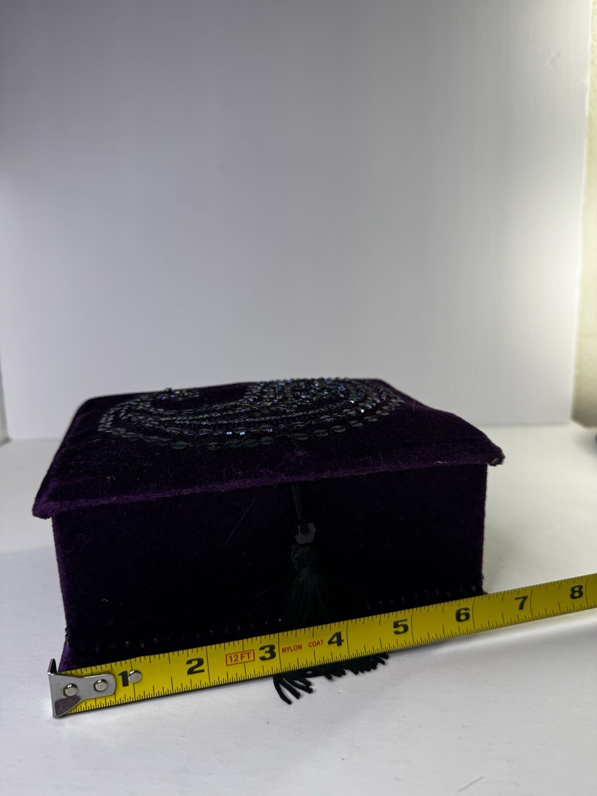 Vintage Purple Velvet Jewelry Box Mirror Drawer Ring Organizer Beaded Decor