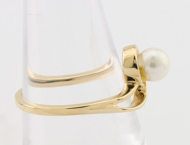Women Natural Pearl Ring 14k Solid Yellow Gold Size 7.0