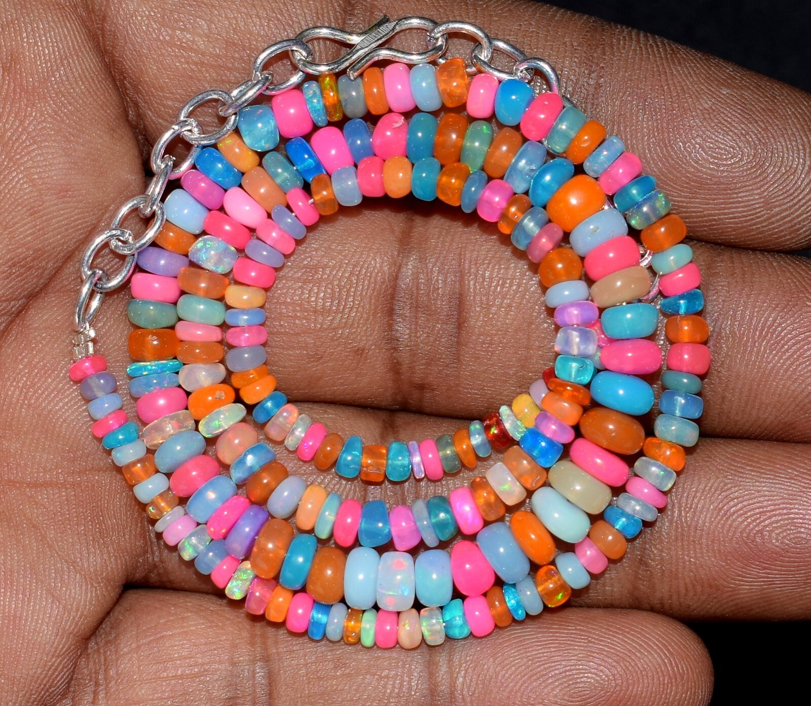 AAA+ Natural Ethiopian Opal Wello Fire Opal Gemstone Beads 16″Necklace F3673