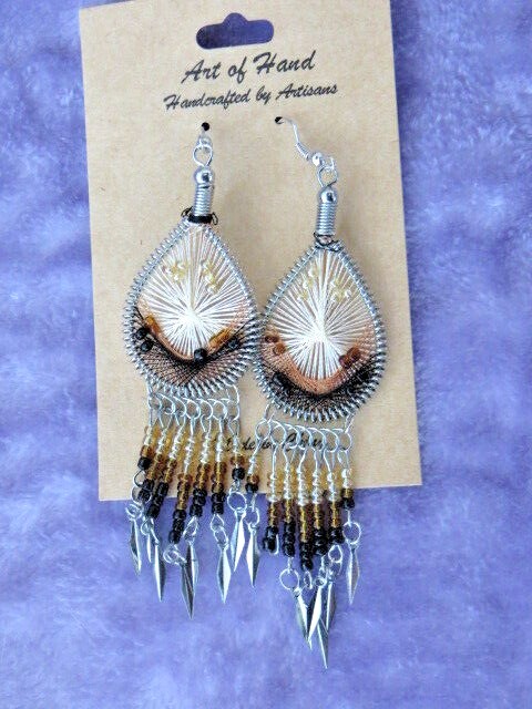 Tear Drop Dream Catcher Earrings with Seed Bead Dangles, New