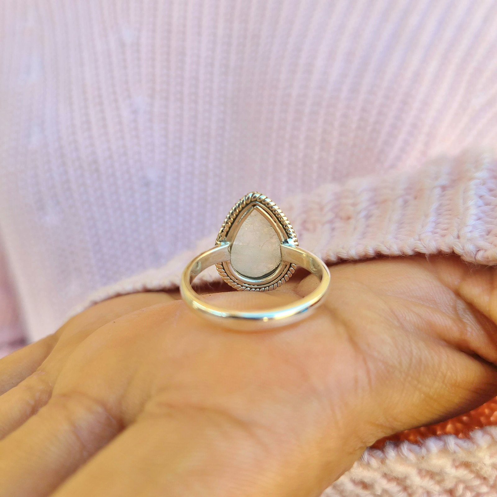 Genuine Moonstone 925 Sterling Silver Pear Shaped Ring Hand Made Ships From USA