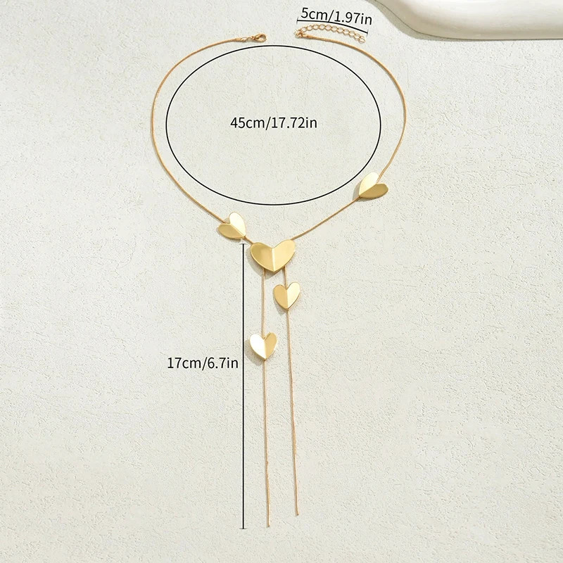 Circular Heart-Shaped Geometric Necklace Hollow Y-Shaped Design Creative Long Pe