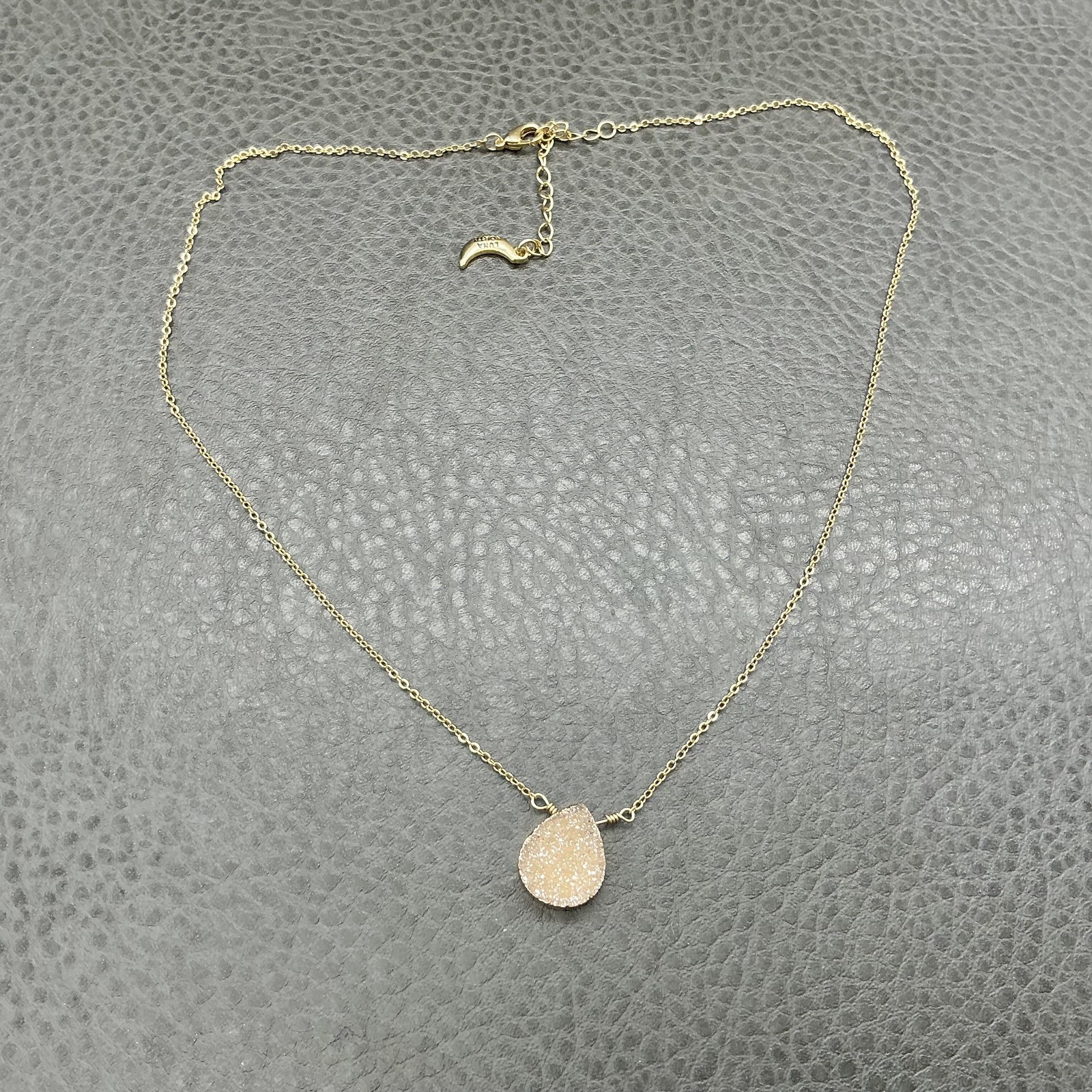 Luna Norte Necklace Gold Tone Drusy Quartz Teardrop Pendant 16 In Womens
