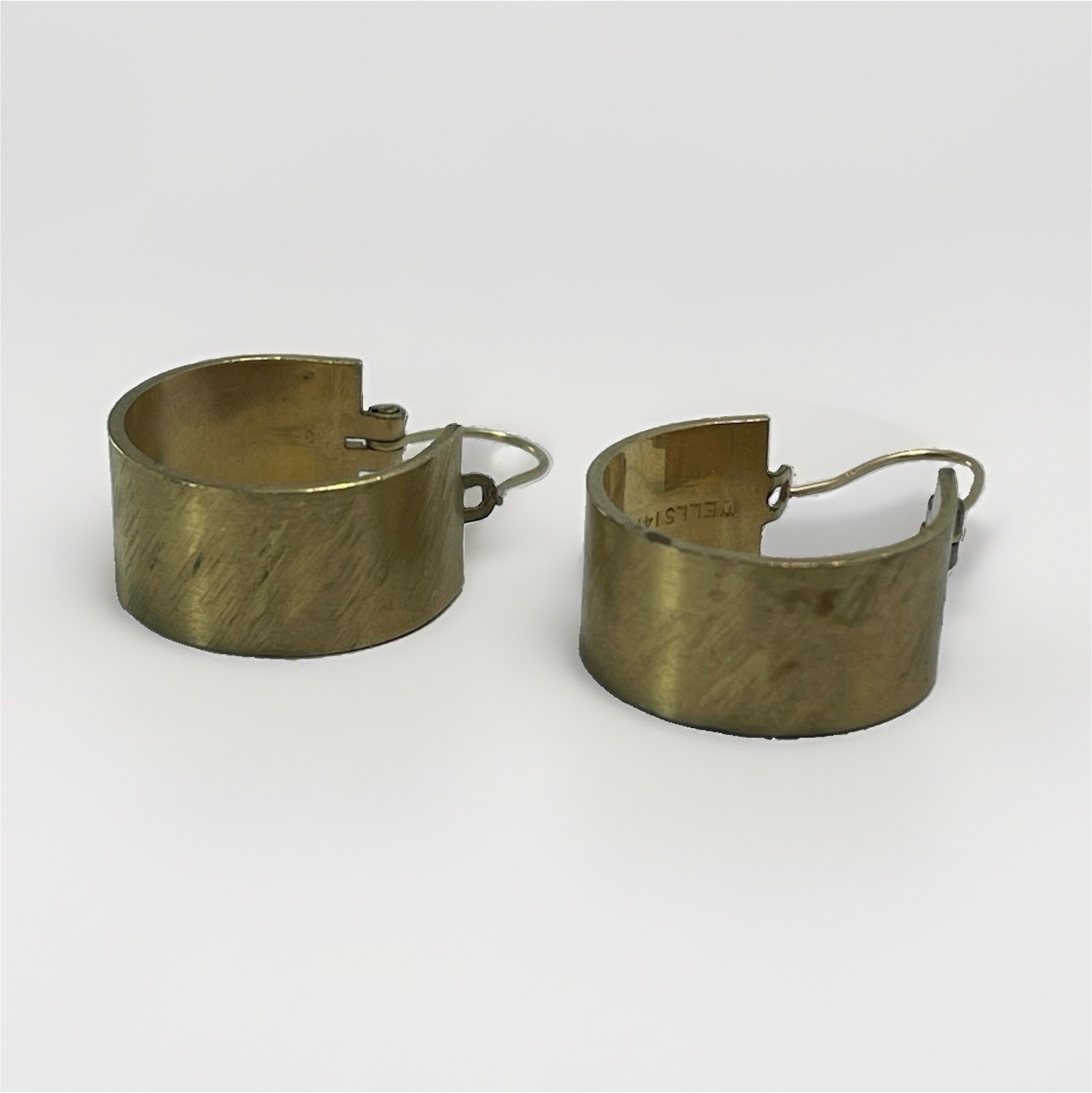 Gold-Tone Wide Round Hoop Earrings for Lobe, Hook Closure, No Stone