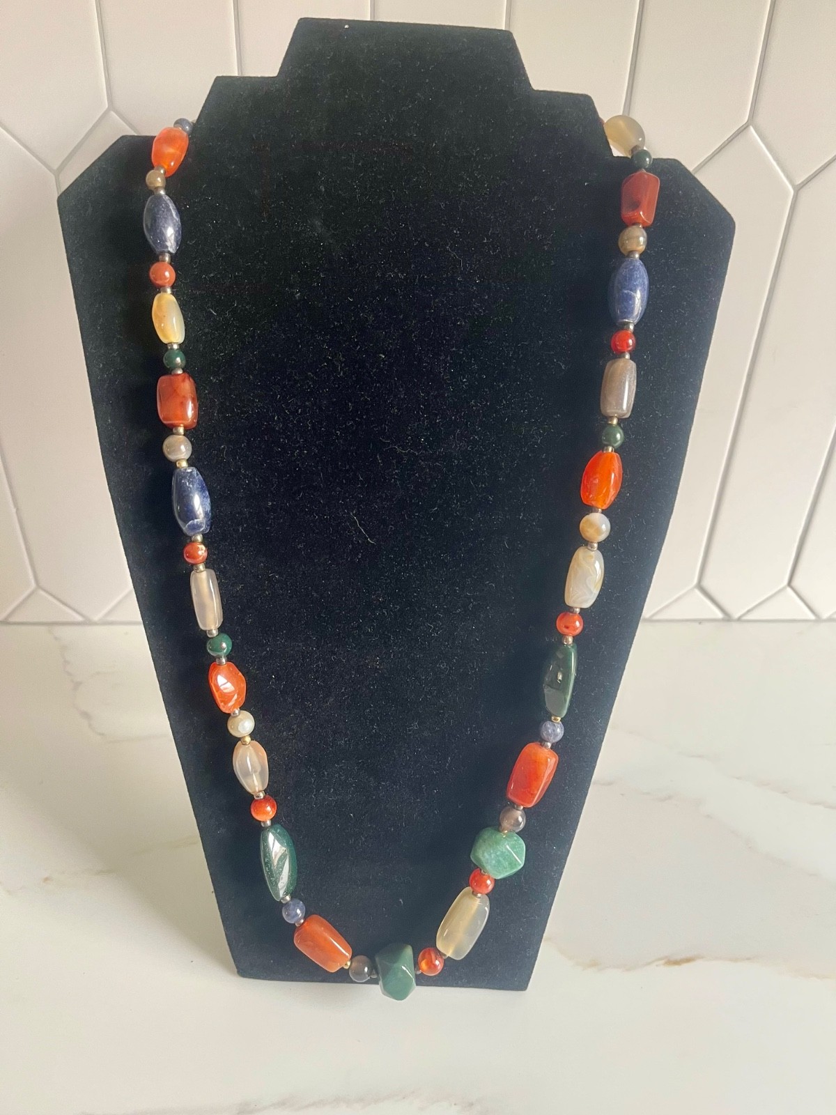 Lot of 2 Vintage Multi Color Agate Quartz Beads Various Gemstones Necklaces