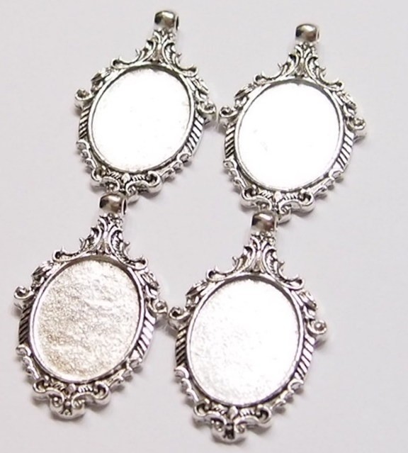 6 – 25x18mm Antique Silver Plated Art Deco Curly Scroll Pendant Settings 44x28mm