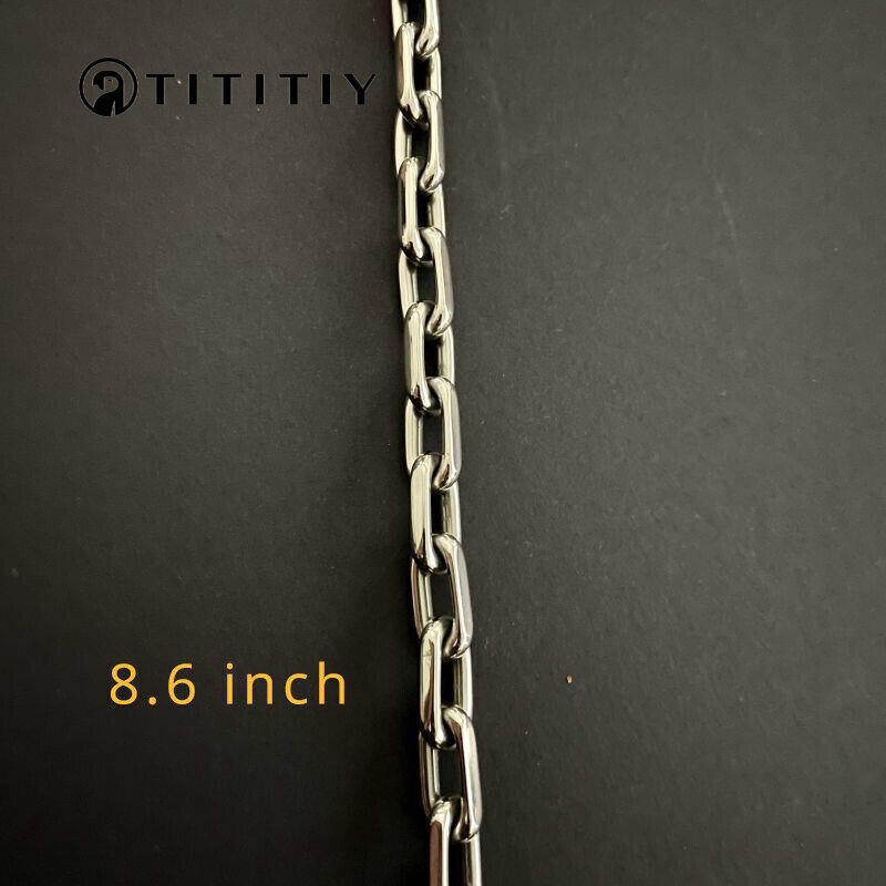 8mm Pure Titanium Chain Bracelet for Men’s Flat O-Chain Anti Allergy 8.6 inches
