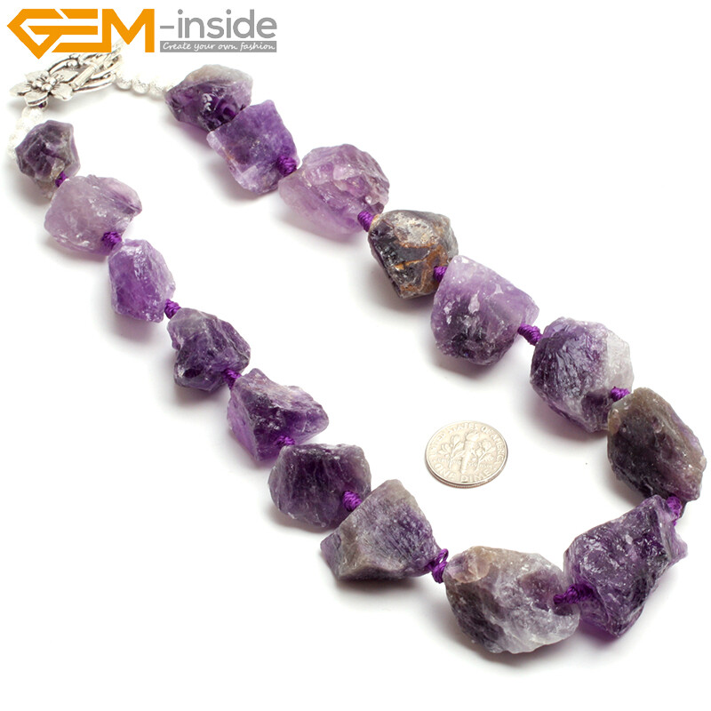 Natural Freeform Crude Rough Stone Quatrz Gemstone Beaded Jewelry Necklace 18″