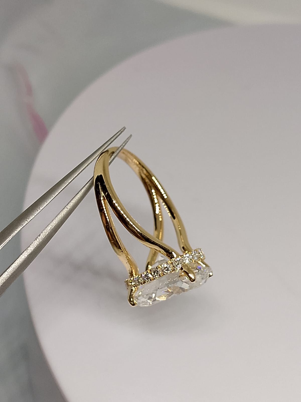 IGI 5 Ct Oval Cut Lab Grown Diamond Split Shank Hidden Halo Ring 14K Yellow Gold