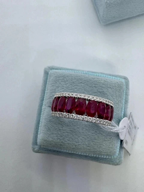 2.80 Ct Oval Cut Lab Created Red Ruby Wedding Band Ring 14K White Gold Plated