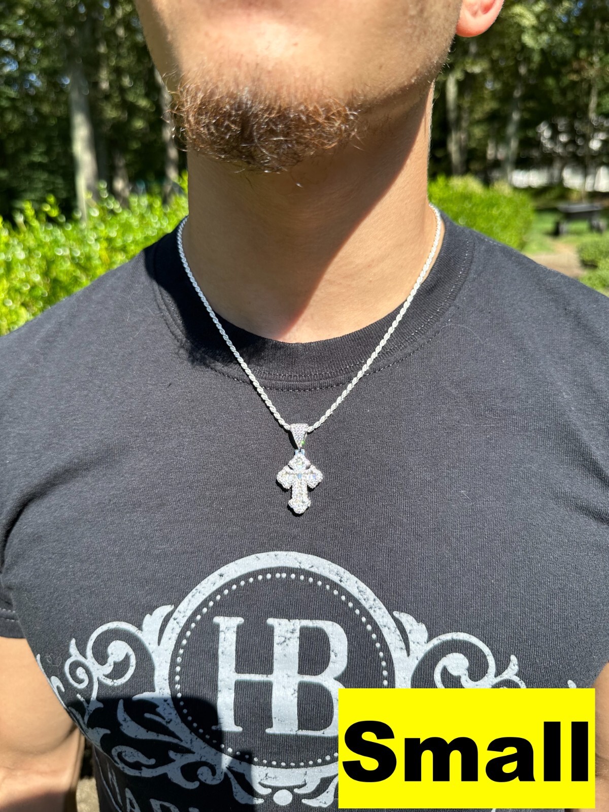 MOISSANITE Gothic Cross Pendant Iced Baguette Necklace Real 925 Silver – 3 Sizes
