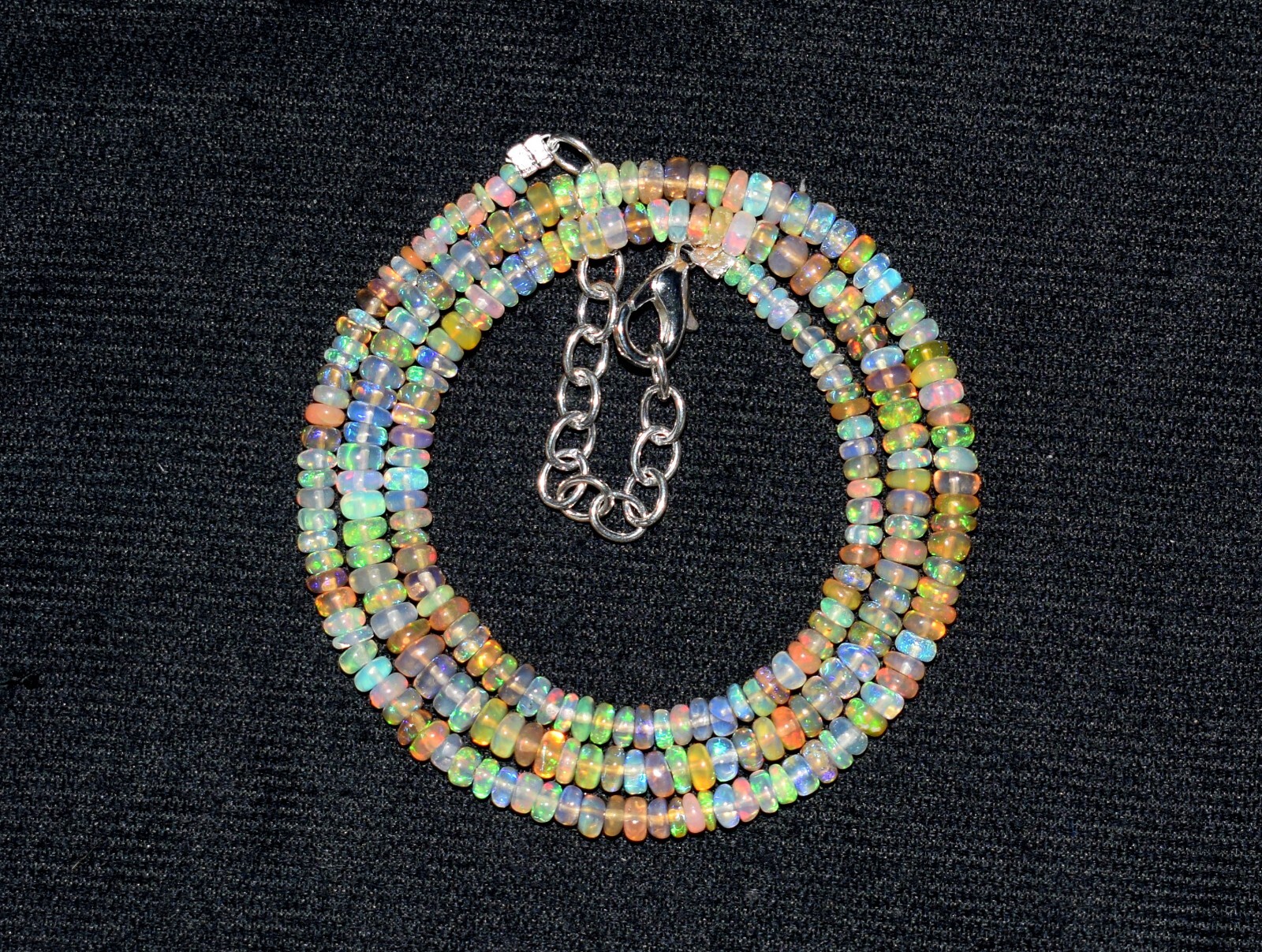 16″Natural Ethiopian Opal Wello Fire Opal Gemstone Bead Necklace Size 3-4 MM