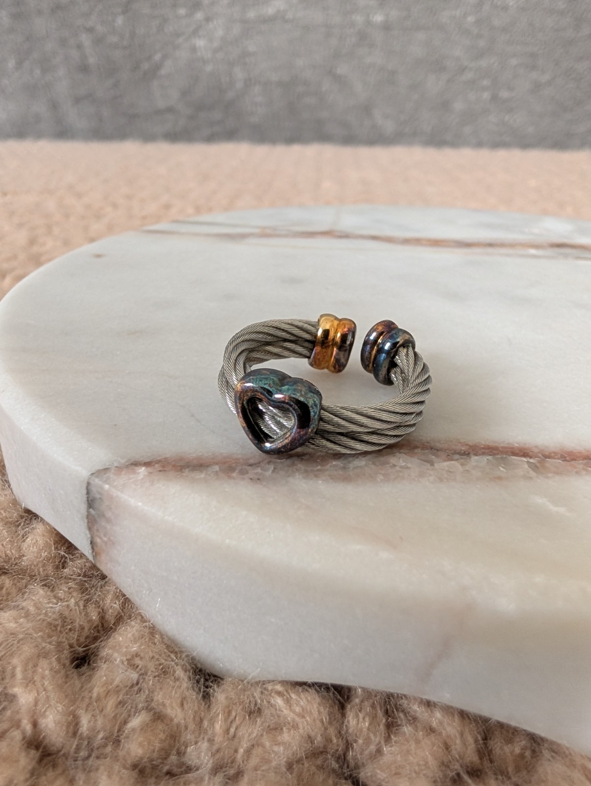 Vintage Charriol Stainless Steel Cable Heart Ring Sz US 6-7