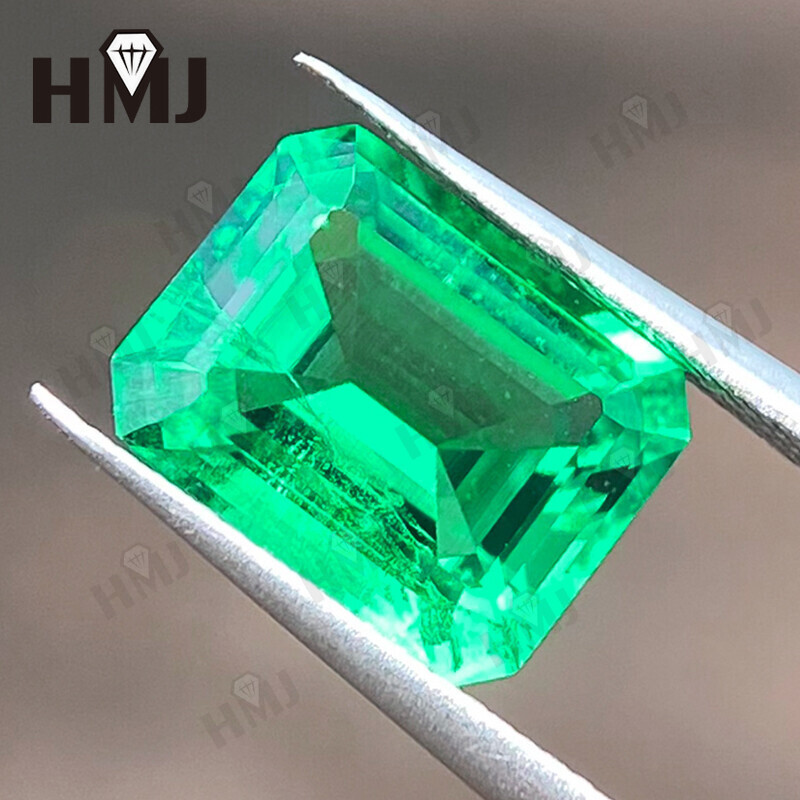 Hand-Cut Lab-Grown Colombian Emerald Emerald Cut Ethical Gemstone AGL Certified