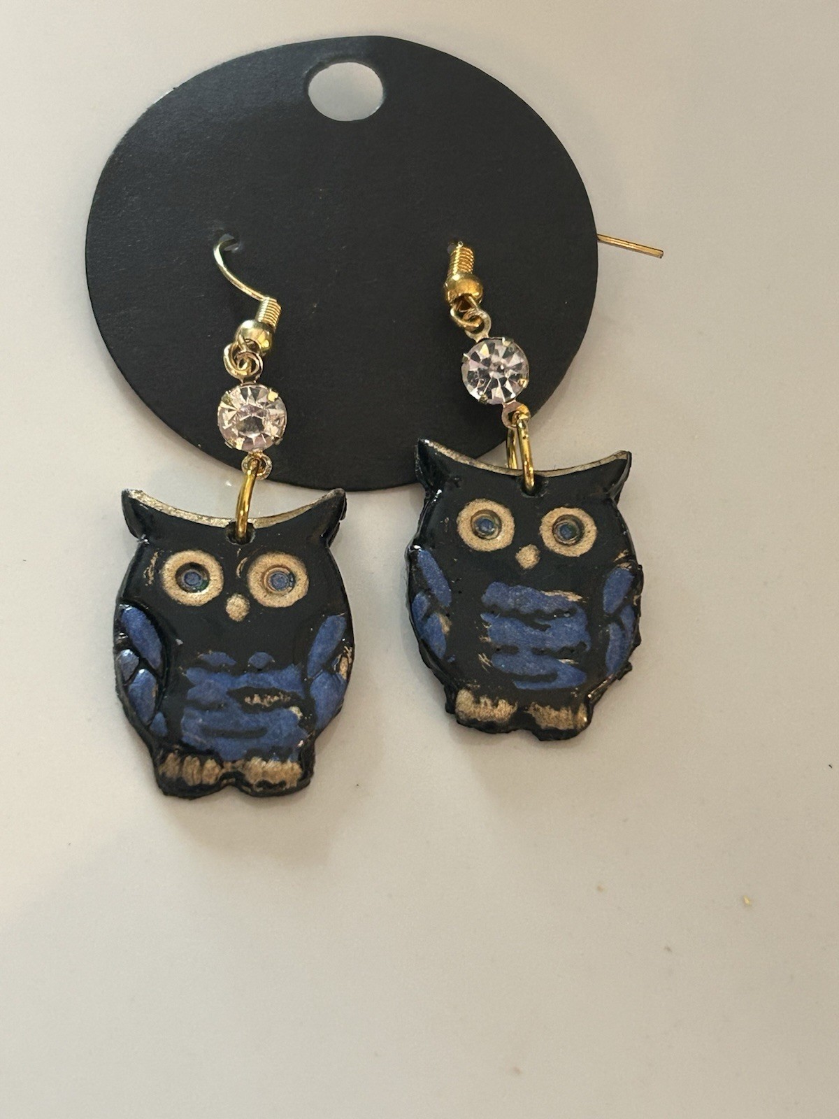 Lot of 2 Handcrafted Owl Earrings Hook Closure Pink Blue Black Gold