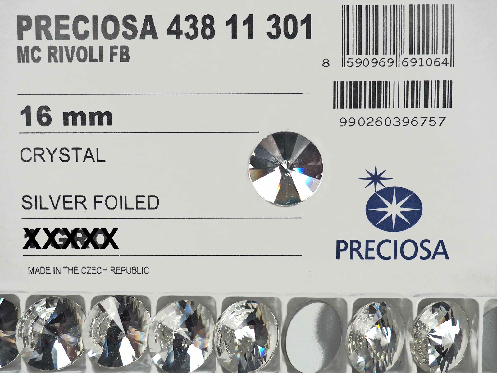 Crystal clear, Genuine Preciosa Czech MC RIVOLI FLATBACK Stones, 10-12-14-16mm