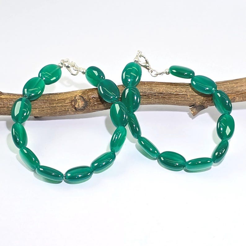 Natural AAA++ Green Onyx Smooth Oval Gemstone Beaded Bracelet 6-8” Men & Women