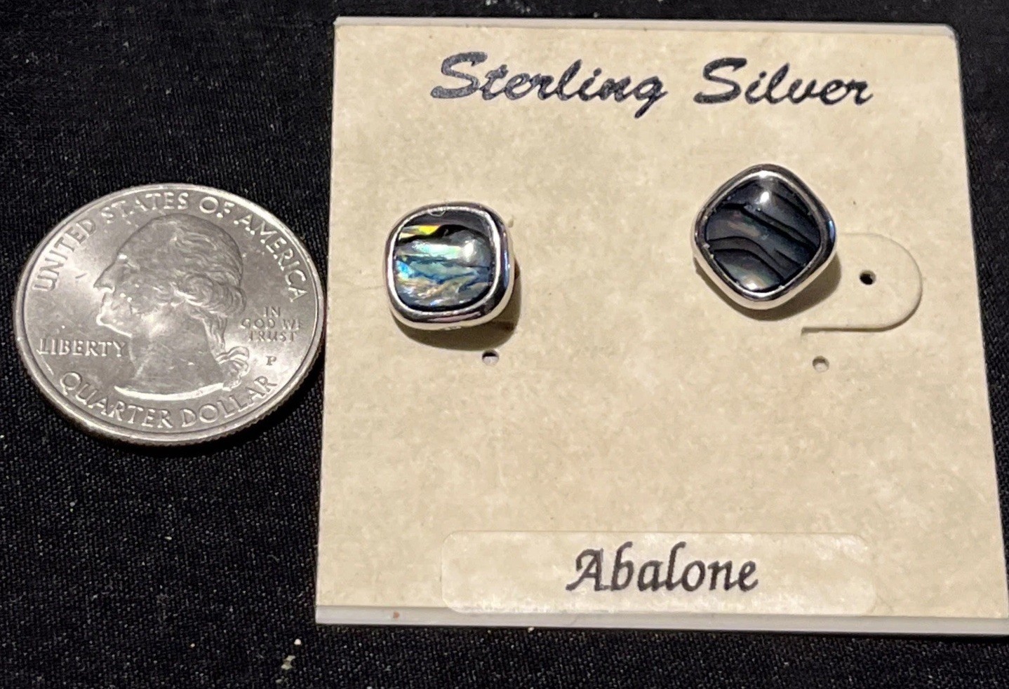Genuine Abalone Squares with Soft Corners 925 Sterling Silver Stud Earrings