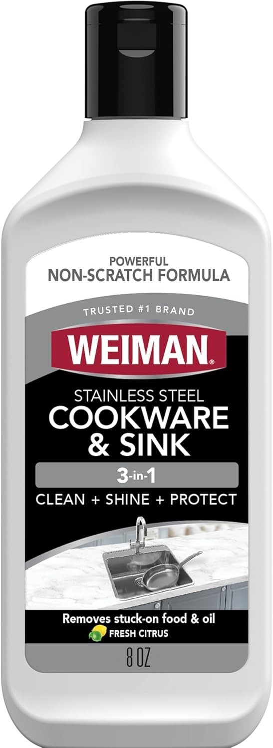 Weiman 8oz Stainless Steel Sink Cleaner & Polish – Non-Abrasive Shine Restorer