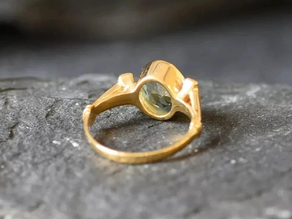 3.17 Ct Oval Cut Aquamarine Ring Diamond Engagement Ring 14K Yellow Gold