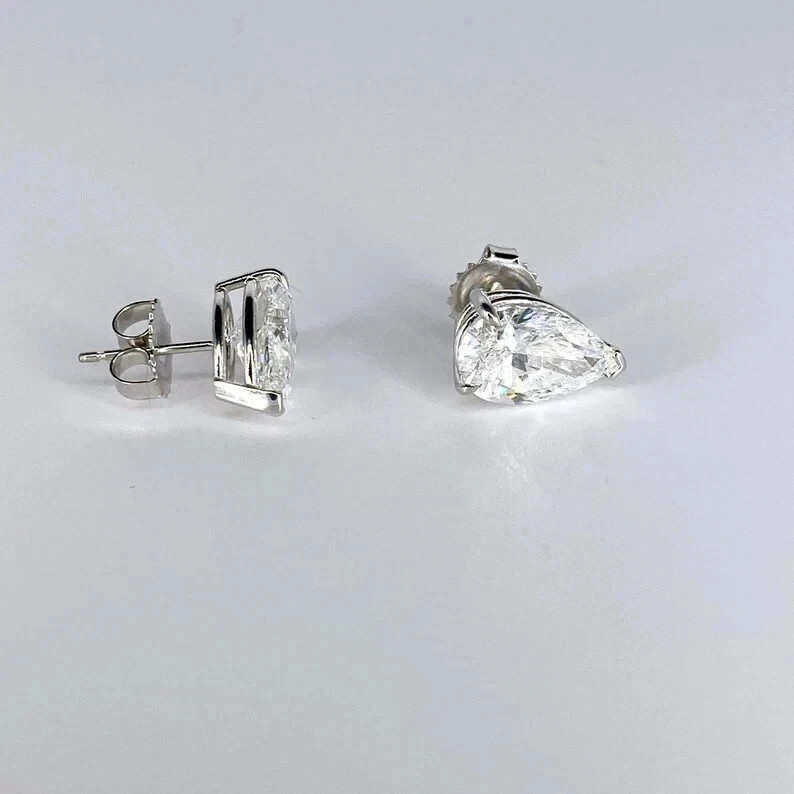 3TCW Pear Cut Lab Created Diamond Women’s Stud Earring 14k White Gold plated