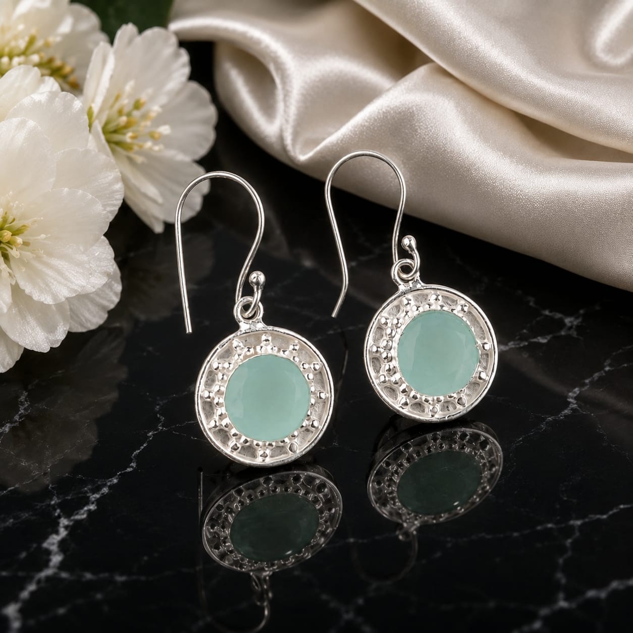 Aqua Chalcedony Gemstone 925 Sterling Silver Handmade Earring Gift For Her Women