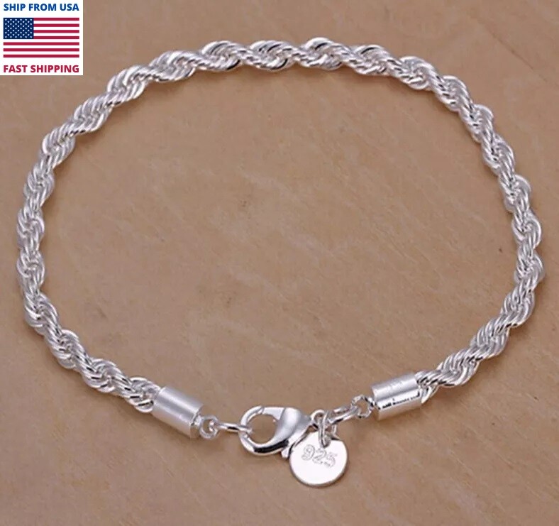 Unisex Women’s 925 Sterling Silver Bracelet Size 8 Inches 4MM lobster Xmas Gifts