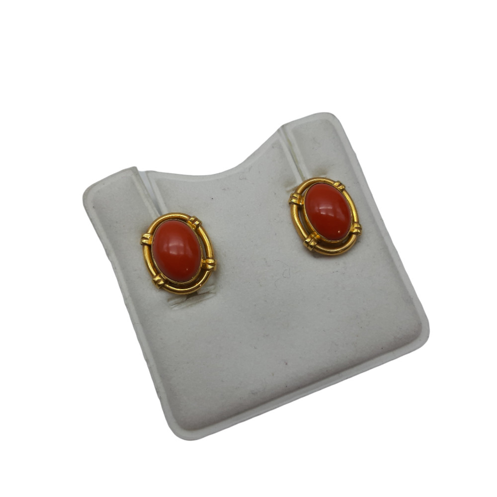 Orecchini Cabochon Corallo, Oro 750, 734E Liverino Basilio