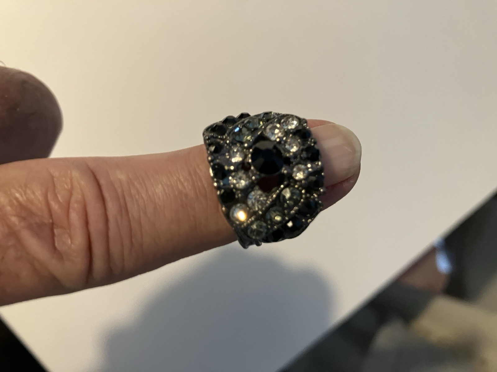 Brown Metal Cocktail Ring With Black & White Stones Size 7