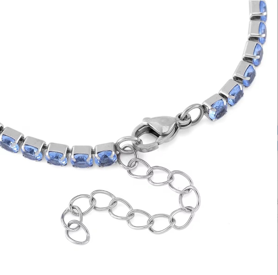 Simulated Blue Diamond Set Tennis & Curb Bracelets Stainless Steel 7.50-9.0in