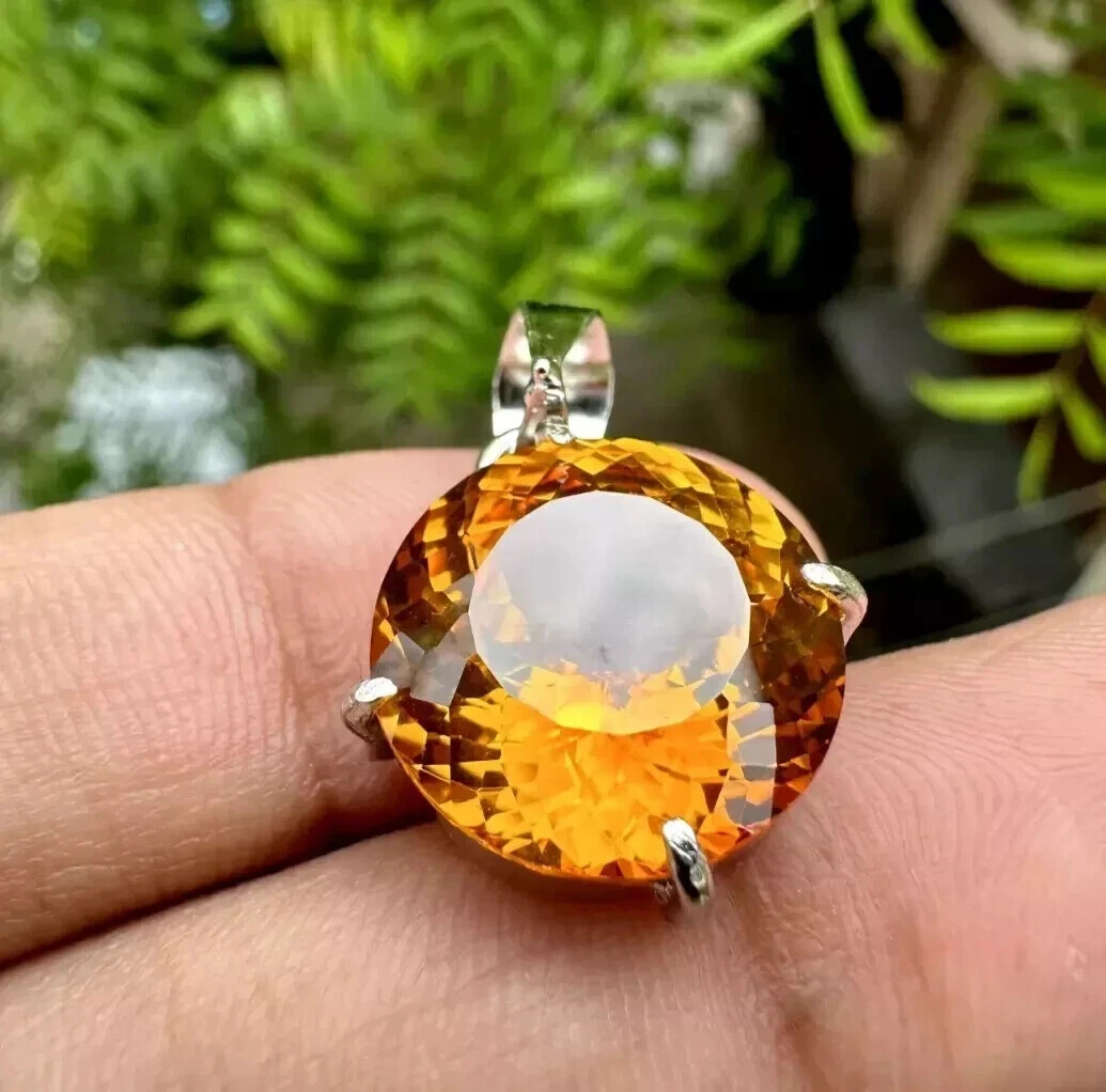 27 CT Natural Ceylon Orange Sapphire Round Cut Agl Certified Gem Pendant