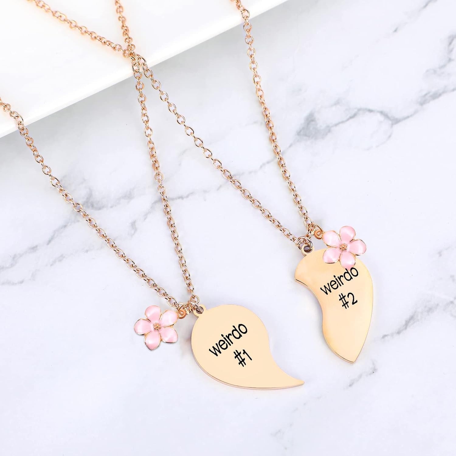 LoveForever Rose Gold Split Heart Friendship Necklace Set