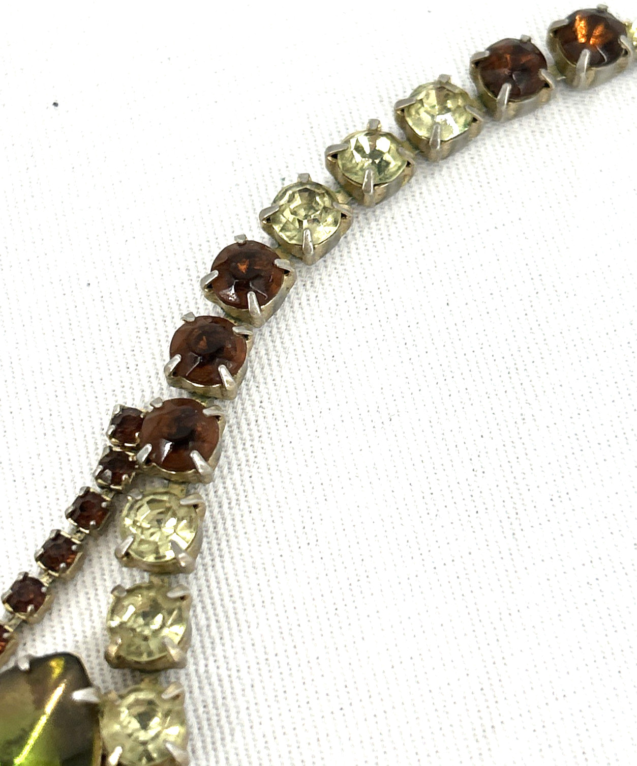 Statement Necklace Rhinestone Jelly Belly Glass Stones Green Brown Clear Unsigne