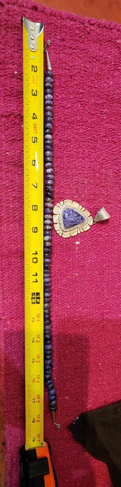 Handmade Navajo Sterling NAVAJO Silver and Charoite Pendent & Necklace L BEGAY