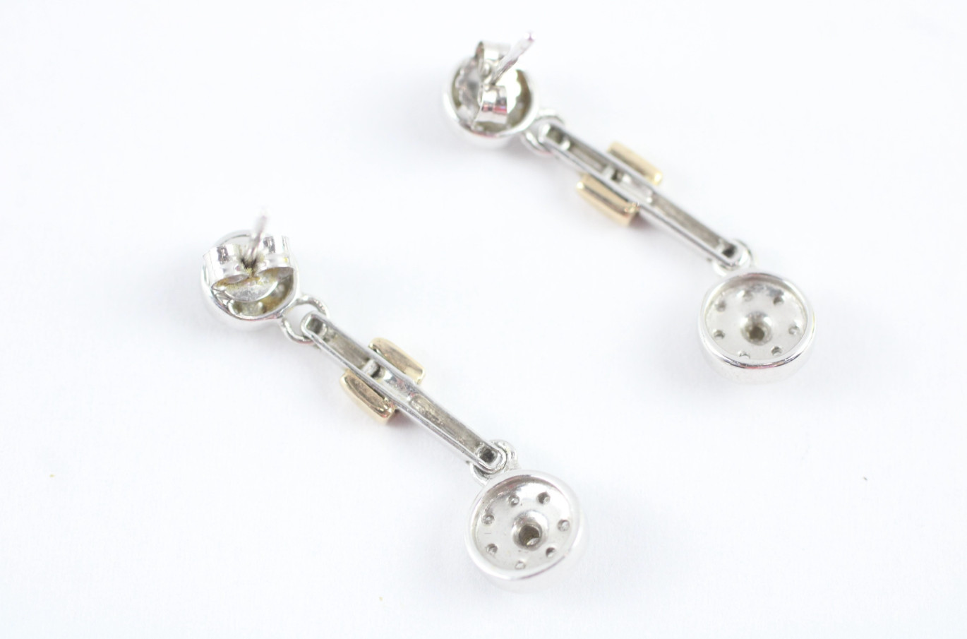 9k Two-Tone Gold Diamond Drop Earrings Approx. 0.56ct Total 3.7g 28mm Vintage