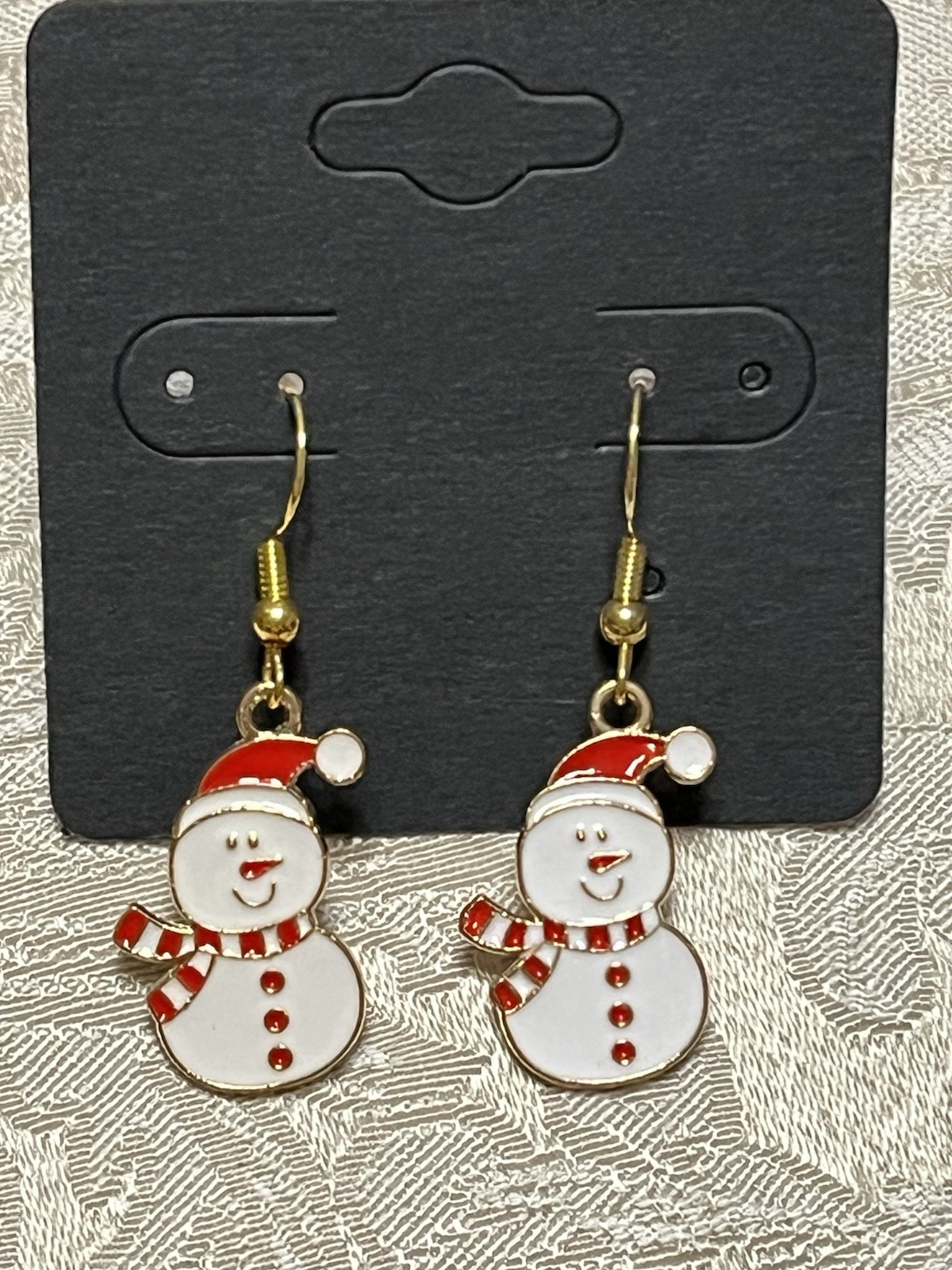 Christmas Snowman Holiday Gold Loop Enamel Drop Dangle Adorable Earring Set
