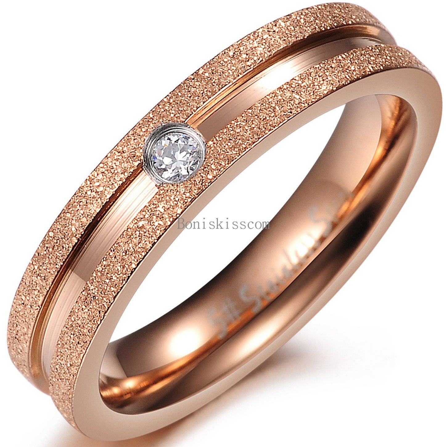 Dull Frosted Mens Black Ladies Gold Stainless Steel Couples Engagement Ring
