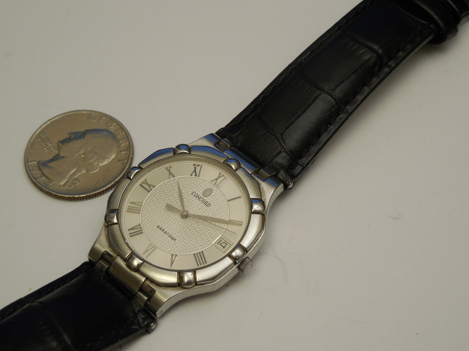 CONCORD SOLID STAINLESS STEEL SARATOGA MEN’S DATE DRESS WATCH 32MM