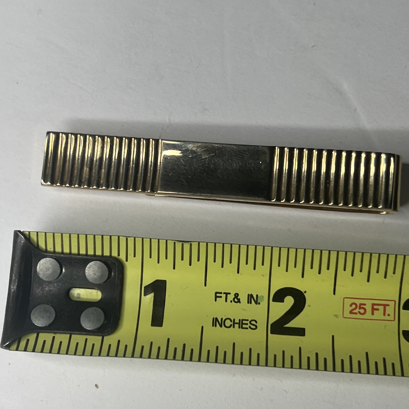 OLD TIE CLIP 3″ BAR CLASP ON GOLD TONE SWANK VINTAGE JEWELRY
