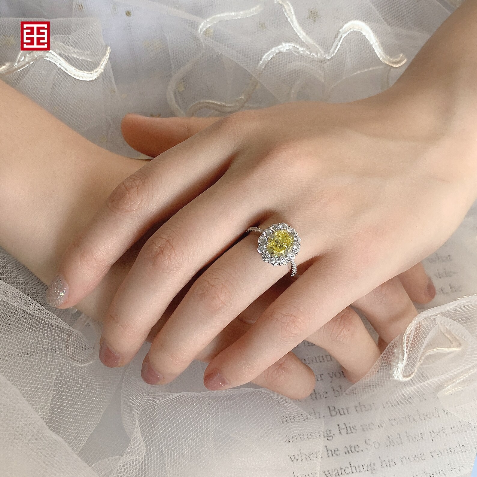 4.00 Ct Oval Cut Yellow Sapphire Diamond Engagement Ring 14K Solid White Gold 7