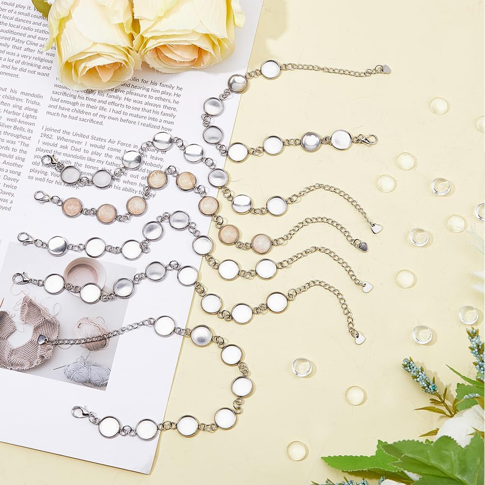 8Pcs Cabochon Bracelet Making Kit Base Bangle Blank Settings Stainless Steel Bra