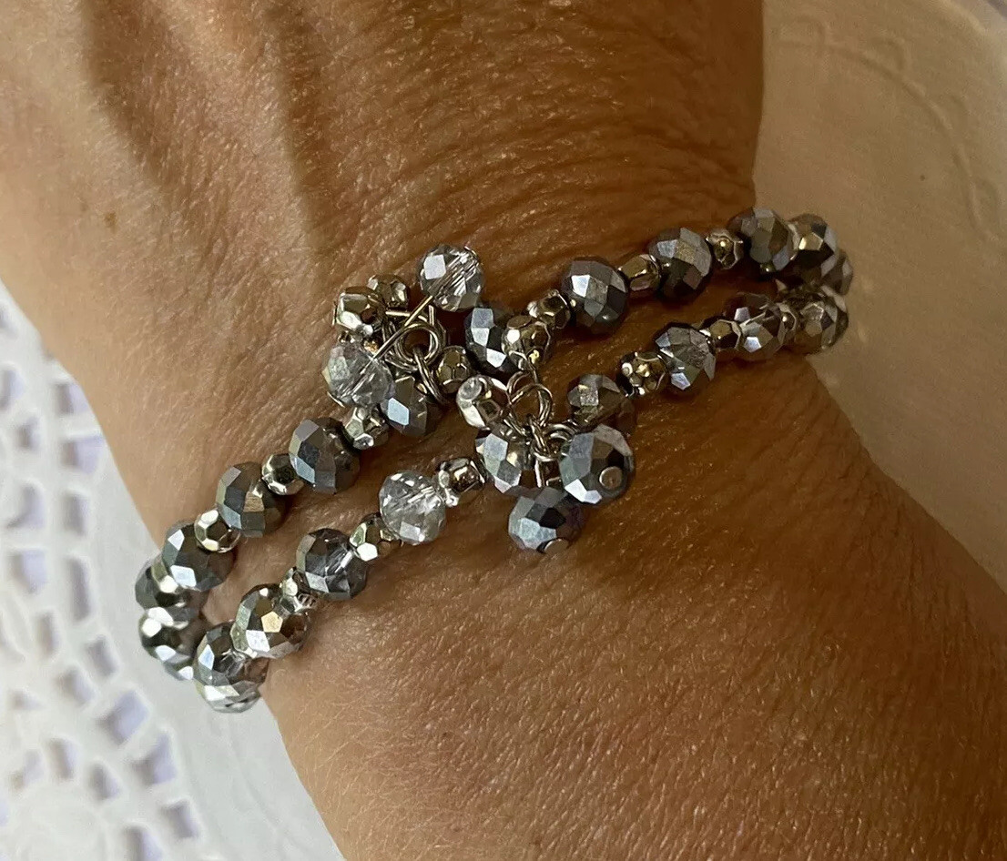 Paparazzi Sink or Shimmer Silver, Hematite, Smoky Crystal-Like Beads Stretchy