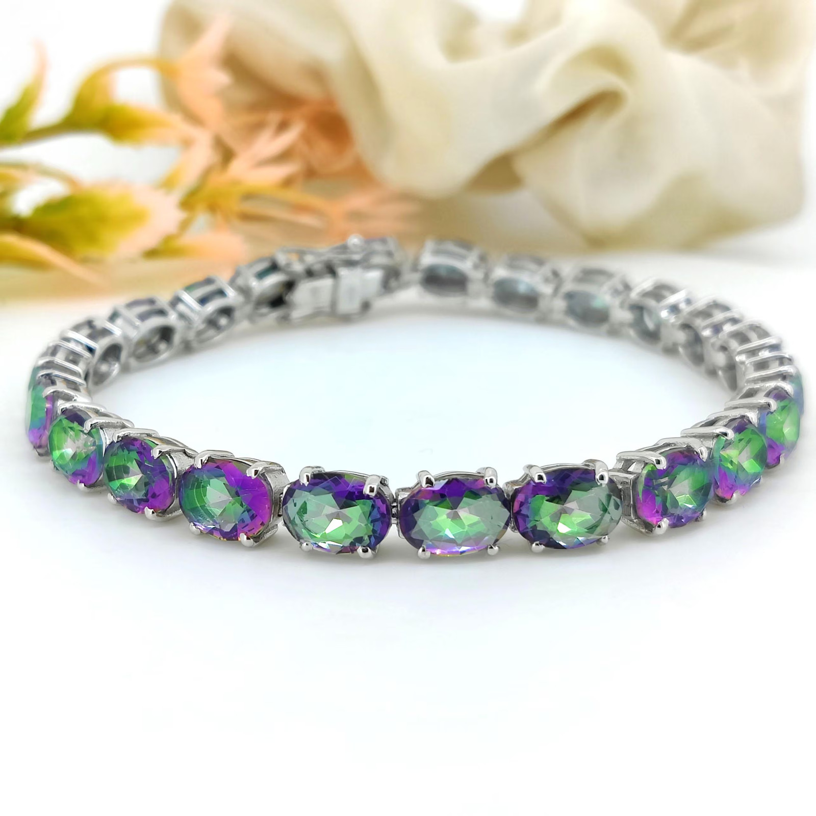 Mystic Topaz Tennis Bracelet Sterling Silver Oval Gemstone November Birthstone