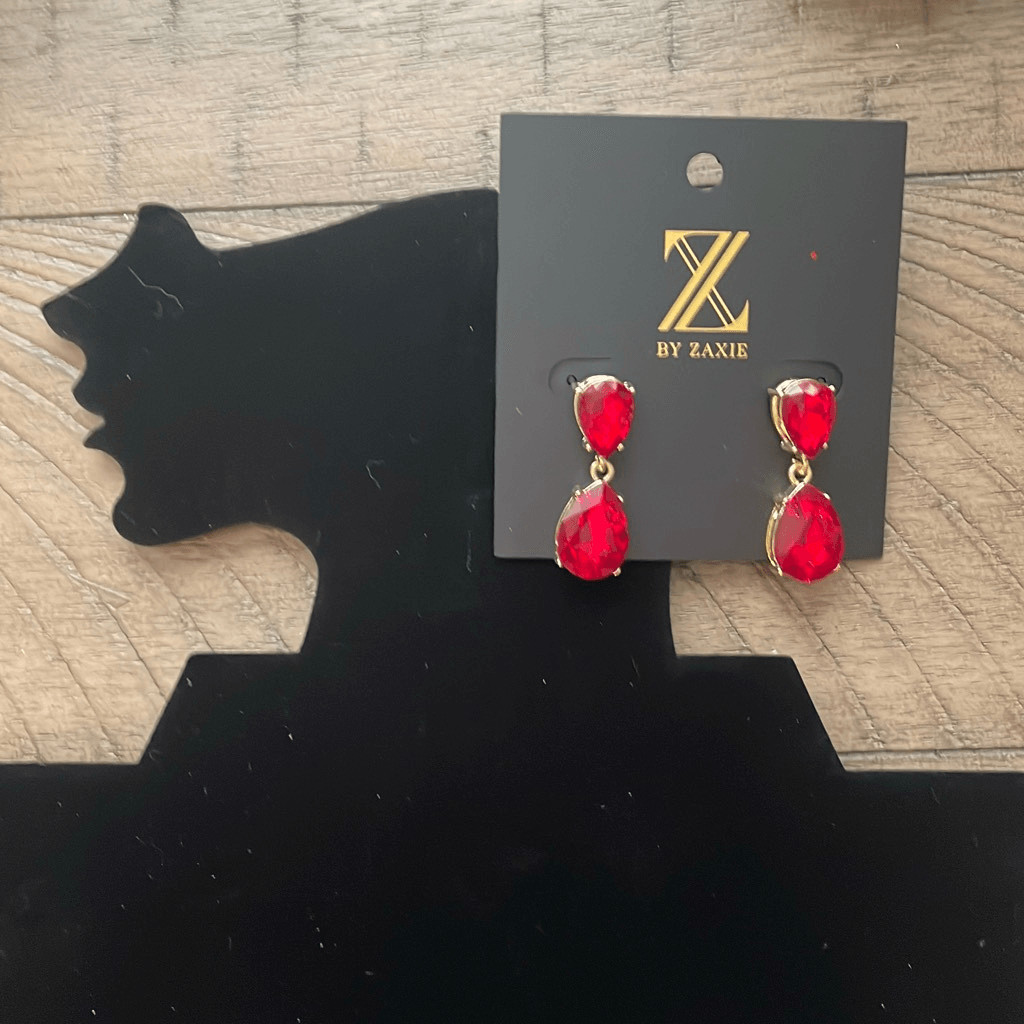 Z by Zaxie Womens Gold Tone 1.25″ Drop Dangle Earrings Red Stones New with tags