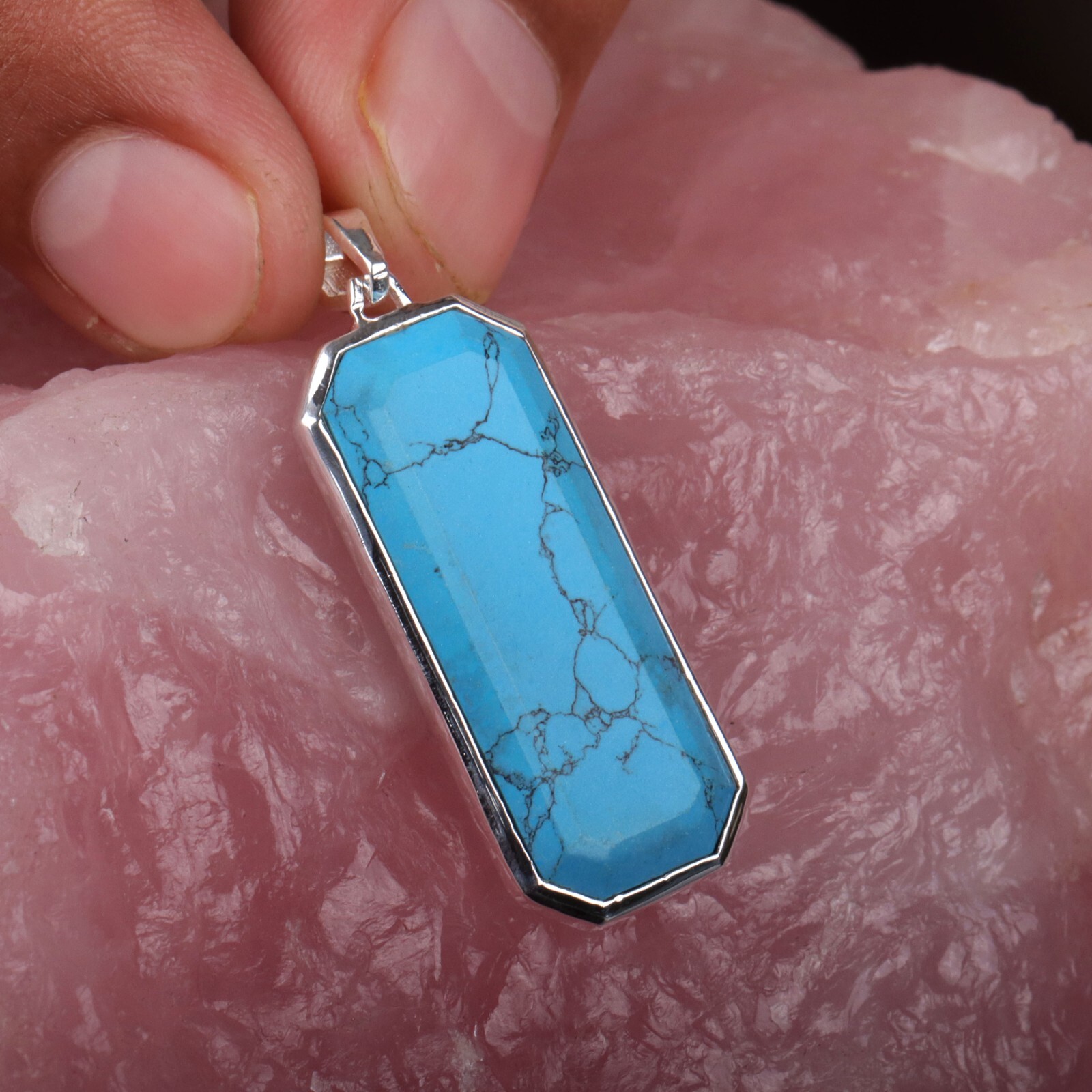 NATURAL TURQUOISE PENDANT 925 STERLING SILVER PENDANT NECKLACE GIFT FOR MENS