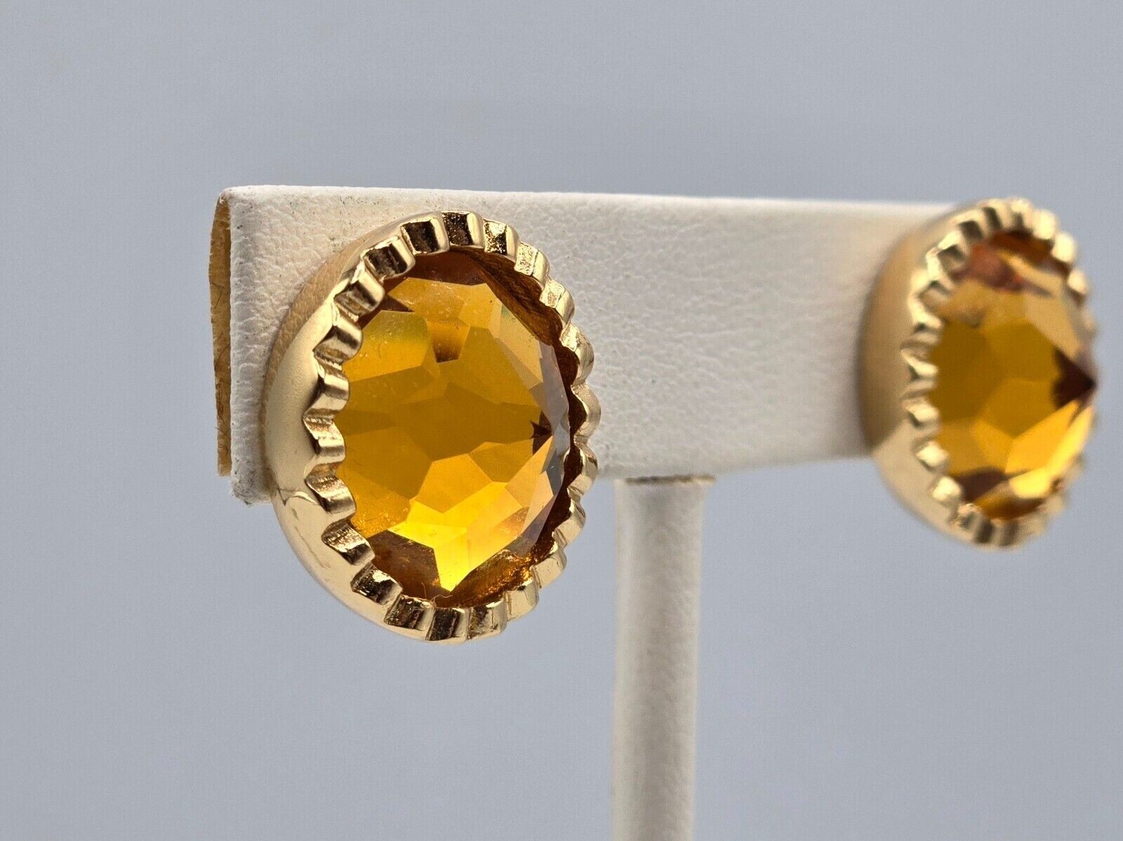 Christian Dior Earrings Faux Citrine Faceted Round Studs Inverted Stones