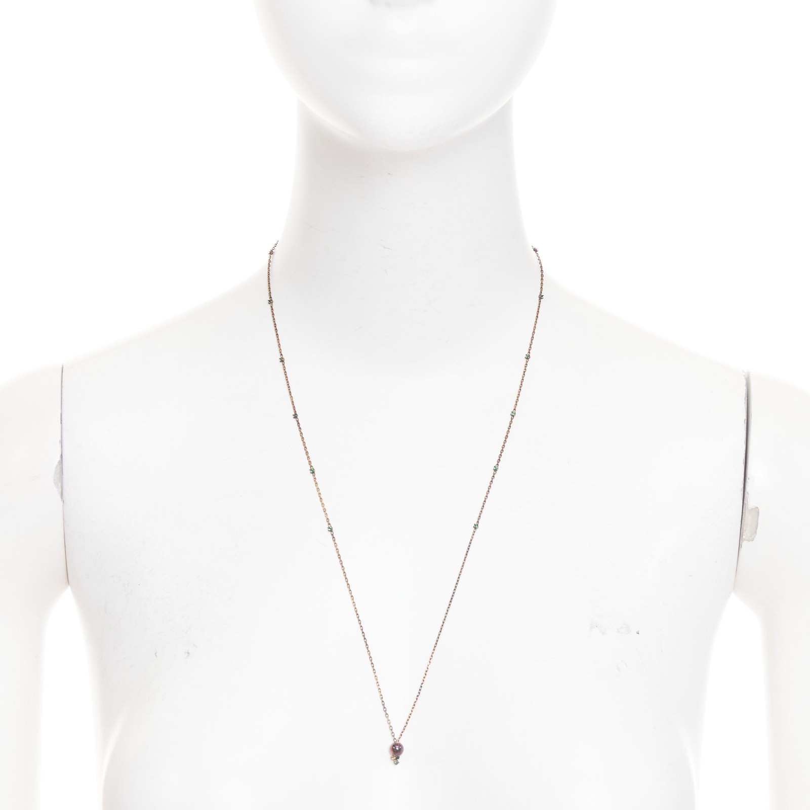 BOTTEGA VENETA Daniel Lee copper tone green crystal station pendant necklace