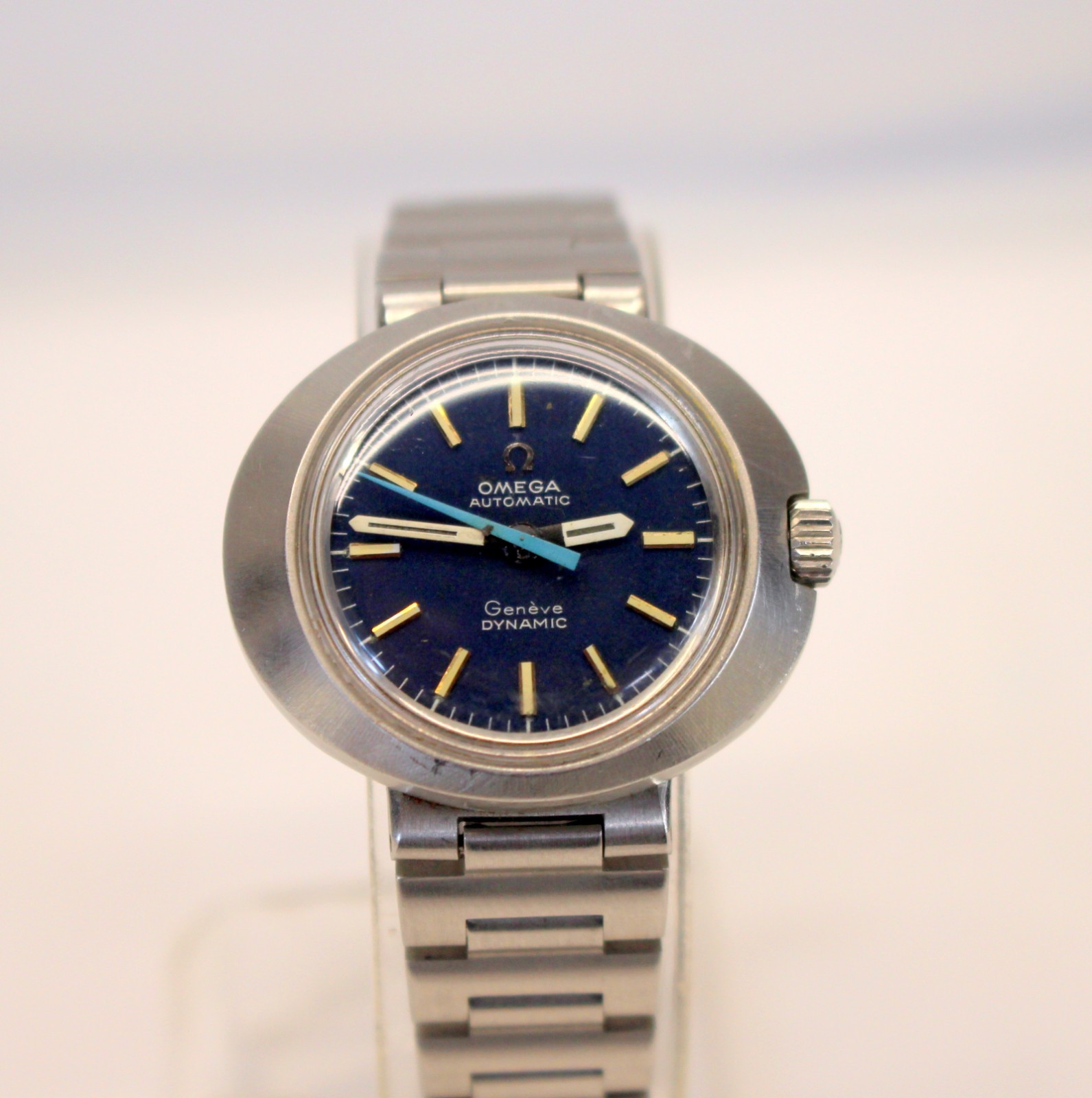 Ladies OMEGA GENEVE DYNAMIC Automatic Watch BLUE DIAL Signed Bracelet RUNNING!