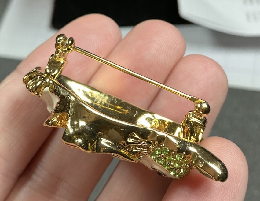 Talbots Owel Broach Enamel with Crystal Embellishment Gold Tone