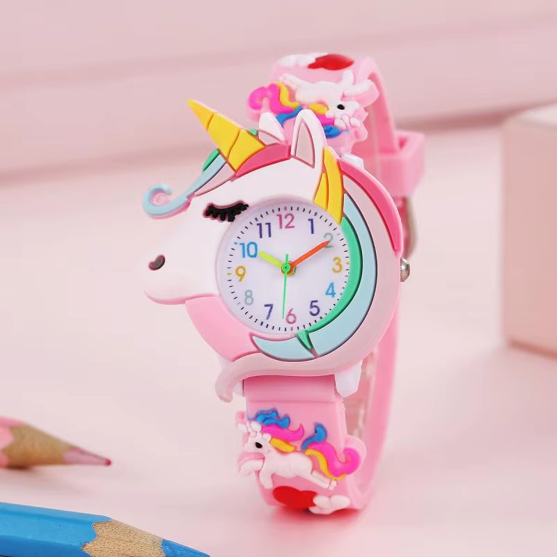 Kids Unicorn Girls Her Watch Cute 3D Adjustable Strap Age 3 To 12 Pink